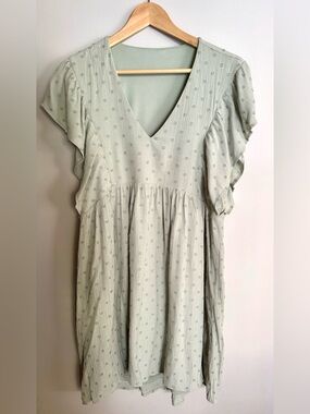 Sage Green V-Neck Flutter Sleeve Dress